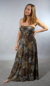 Alex in a gown with a wrap around skirt